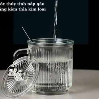 LY THỦY TINH VÂN SỌC 500ML NẮP GẤU KÈM MUỖNG (T72)