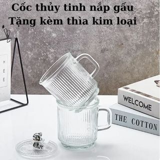 LY THỦY TINH VÂN SỌC 500ML NẮP GẤU KÈM MUỖNG (T72)