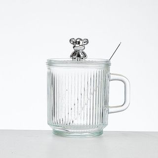 LY THỦY TINH VÂN SỌC 500ML NẮP GẤU KÈM MUỖNG (T72)