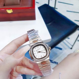 ĐỒNG HỒ NỮ CAO CẤP FATEK MẶT VUÔNG MÁY QUAT DÂY THÉP MẠ PVD VIỀN HỘT