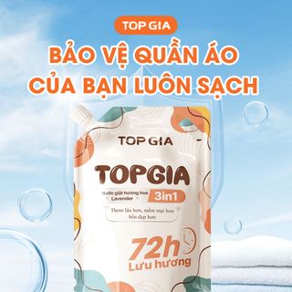 Nước Giặt TopGia 3in1 Hương Lavender Dịu Nhẹ Làm Sạch Vết Bẩn, Lưu Hương 72h, Túi 2L
