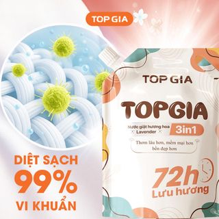 Nước Giặt TopGia 3in1 Hương Lavender Dịu Nhẹ Làm Sạch Vết Bẩn, Lưu Hương 72h, Túi 2L