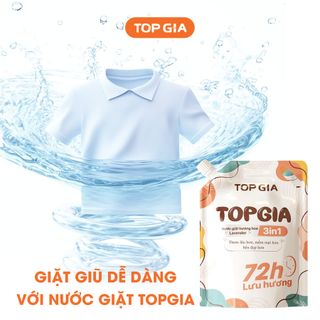 Nước Giặt TopGia 3in1 Hương Lavender Dịu Nhẹ Làm Sạch Vết Bẩn, Lưu Hương 72h, Túi 2L