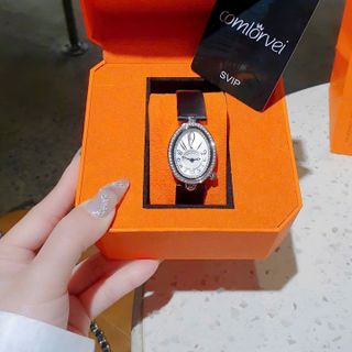 QUÀ VALENTINE ĐỒNG HỒ NỮ CHÍNH HÃNG COMLORVEI DÂY DA OVAN VIỀN ĐÁ FULLBOX