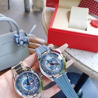 ĐỒNG HỒ NAM CAO CẤP ÔMAGE SEAMASTER AUTOMATIC XANH NHẠT DÂY THÉP VÀ SILICON