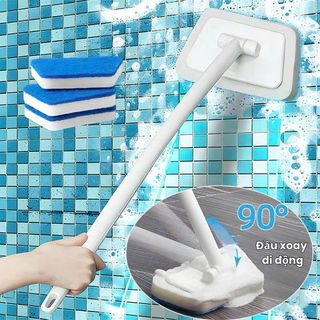 Chổi cọ rửa vệ sinh sàn nhà, bồn tắm, phòng tắm đa năng tay cầm dài ( 1 cây kèm 3 bông )