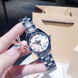 ĐỒNG HỒ NỮ CHÍNH HÃNG SCOTTYE MẶT TRÒN KIM CON ONG XOAY DÂY THÉP BẠC FULLBOX