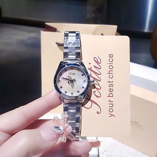 ĐỒNG HỒ NỮ CHÍNH HÃNG SCOTTYE MẶT TRÒN KIM CON ONG XOAY DÂY THÉP BẠC FULLBOX