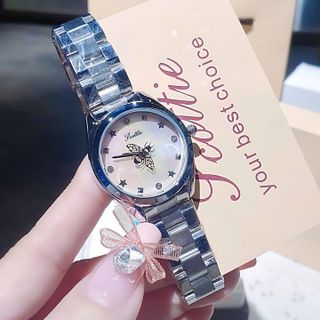 ĐỒNG HỒ NỮ CHÍNH HÃNG SCOTTYE MẶT TRÒN KIM CON ONG XOAY DÂY THÉP BẠC FULLBOX