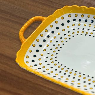 Đĩa Sứ Xoài 12 Chữ Nhật, 2 Tai, Thổ Cẩm, Vàng (THÙNG 64C)