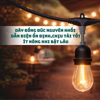 Dây đèn 3W LED EDISON đèn led trang trí ngoài trời - Chống nước IP65 - Đui Đúc - Chống vỡ , Cáp cao su/PU, Thay được bóng, Decor trang trí tết