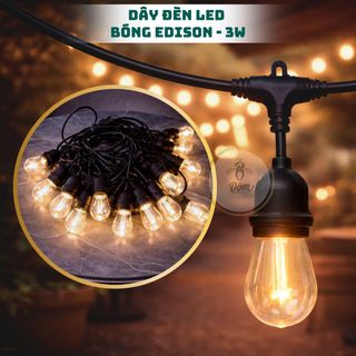 Dây đèn 3W LED EDISON đèn led trang trí ngoài trời - Chống nước IP65 - Đui Đúc - Chống vỡ , Cáp cao su/PU, Thay được bóng, Decor trang trí tết