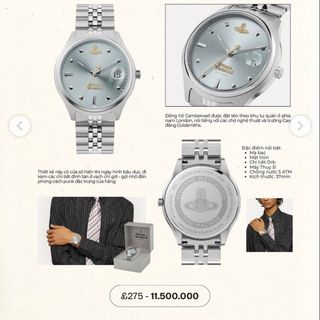 SET ĐỒNG HỒ NỮ CAO CẤP VIVIENNE CAMBERWELL BẠC MẶT XANH SIZE LỚN FULLBOX