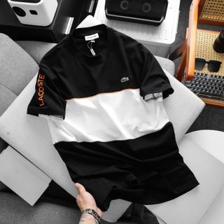 Áo thun nam.  Chất thun Cotton may phối lé, tay in chữ Logo nổi