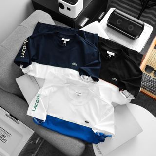 Áo thun nam.  Chất thun Cotton may phối lé, tay in chữ Logo nổi