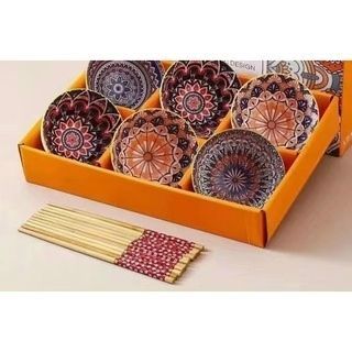 Bát Thổ Cẩm - Bộ 6 Chén 6 Đũa (THÙNG 24B)