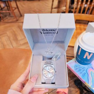 SET VALENTINE ĐỒNG HỒ CAO CẤP VIVIENNE LIMEHOUSE BẠC CÙNG DÂY CHUYỀN MẶT HỘT FULLBOX