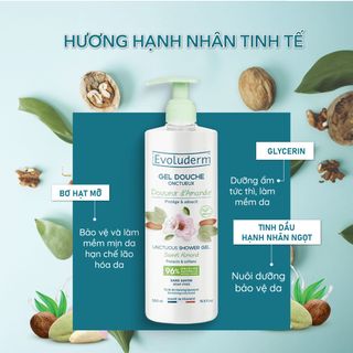 Gel tắm thiên nhiên thuần chay Evoluderm dưỡng da mềm mịn 500ml