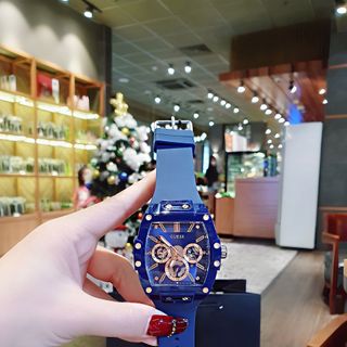 ĐỒNG HỒ NAM NỮ CAO CẤP GUECC MẶT CHỮ NHẬT CHONOGRAP DÂY SILICON