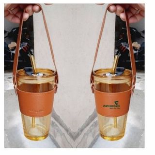 Cốc thủy tinh bọc da dây xách 500ml kèm hút (THÙNG 58C)