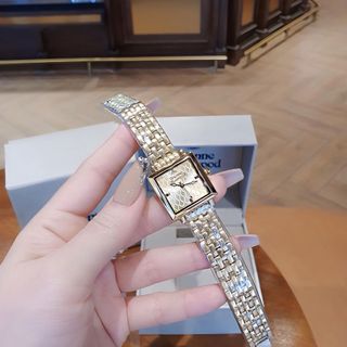 QUÀ VALENTINE ĐỒNG HỒ NỮ CAO CẤP VIVIENNE MẶT VUÔNG DÂY THÉP MẠ PVD VÀNG FULLBOX
