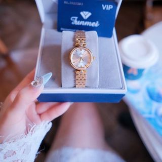 ĐỒNG HỒ NỮ CHÍNH HÃNG FUNMEI F2119 DÂY THÉP MẶT SAPHIRE ĐÍNH ĐÁ FULLBOX TEM