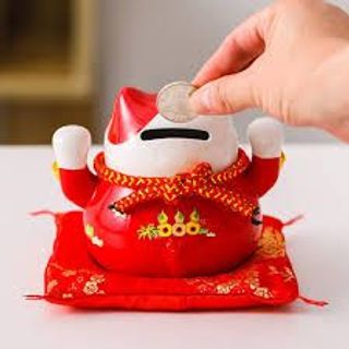 MÈO THẦN TÀI KIÊM ỐNG HEO 10CM FULL BOX