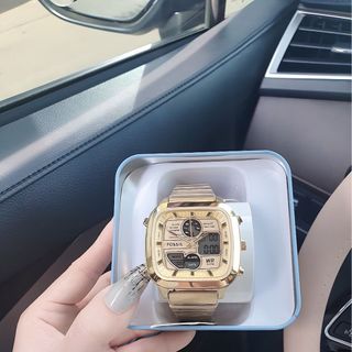 ĐỒNG HỒ NAM CAO CẤP POSSIL DÂY THÉP VÀNG MẶT VUÔNG ĐIỆN TỬ FULLBOX