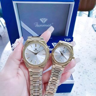 ĐỒNG HỒ NAM NỮ CHÍNH HÃNG FUNMEI F8035 DÂY THÉP VÀNG FULLBOX TEM HÃNG