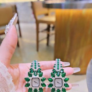 ĐỒNG HỒ NỮ CHÍNH HÃNG FUNMEI F2174 MẶT VUÔNG ĐÍNH ĐÁ NGỌC LỤC BẢO FULLBOX