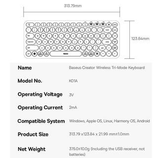 Bàn Phím Không Dây Baseus K01A Creator Wireless Tri-Mode Keyboard cho Laptop/Macbook/iPad 2.4GHz (Xả Không hộp, màu ngẫu nhiên)