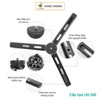 Tripod mini hợp kim nguyên khối CNC gấp gọn thông minh đầu chuyển 1/4 inch tải 5kg Webcam, Camera, DSLR, Máy chiếu