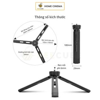 Tripod mini hợp kim nguyên khối CNC gấp gọn thông minh đầu chuyển 1/4 inch tải 5kg Webcam, Camera, DSLR, Máy chiếu