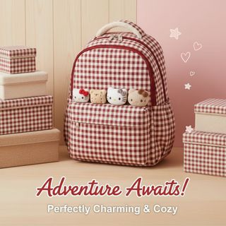 BALO ĐI HỌC NỮ CARO KÈM 4 MẶT GẤU KITTY SIÊU ĐÁNG YÊU A6155 - PIPI STORE