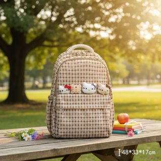 BALO ĐI HỌC NỮ CARO KÈM 4 MẶT GẤU KITTY SIÊU ĐÁNG YÊU A6155 - PIPI STORE