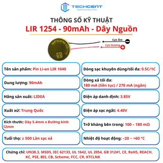 Pin LIR 1254 3.85V 90mAh Có Dây Nguồn