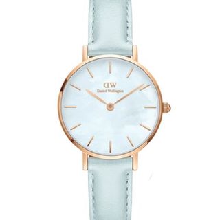 ĐỒNG HỒ NỮ CAO CẤP D WELLINGTON PETITE BLUEBELL DÂY DA MẶT TRÒN XANH HỘP NƠ ĐỎ