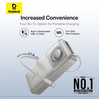 Pin Dự Phòng Tích Hợp Cáp Sạc Dây Rút Gọn Baseus Free2Pull 65W 20000mAh