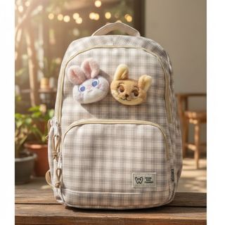 BALO ĐI HỌC NỮ CARO KÈM MẶT CÁO, THỎ SIÊU ĐÁNG YÊU A5116 - PIPI STORE