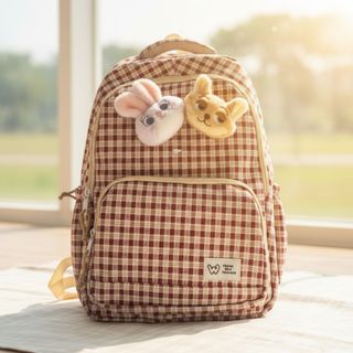 BALO ĐI HỌC NỮ CARO KÈM MẶT CÁO, THỎ SIÊU ĐÁNG YÊU A5116 - PIPI STORE