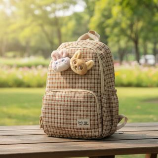 BALO ĐI HỌC NỮ CARO KÈM MẶT CÁO, THỎ SIÊU ĐÁNG YÊU A5116 - PIPI STORE