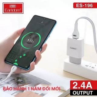Sạc bộ cho iphone Lightning, Type C samsung Micro chính hãng Earldom ES - 196 2 cổng USB sạc nhanh 5V/2.4A Nhỏ Gọn
