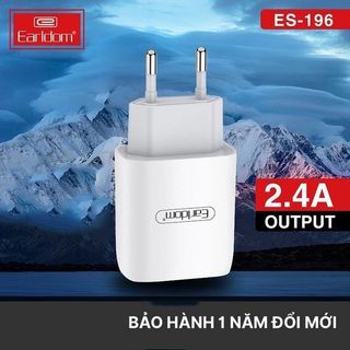 Sạc bộ cho iphone Lightning, Type C samsung Micro chính hãng Earldom ES - 196 2 cổng USB sạc nhanh 5V/2.4A Nhỏ Gọn