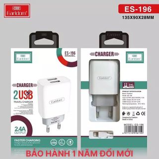 Sạc bộ cho iphone Lightning, Type C samsung Micro chính hãng Earldom ES - 196 2 cổng USB sạc nhanh 5V/2.4A Nhỏ Gọn