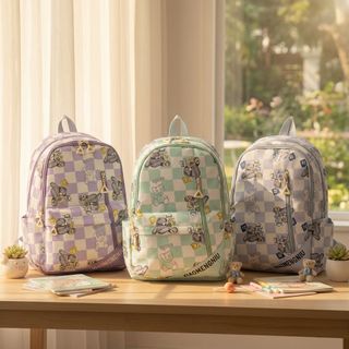 BALO NỮ HỌA TIẾT GẤU Ô VUÔNG A6608 – DỄ THƯƠNG, TRẺ TRUNG - PIPI STORE