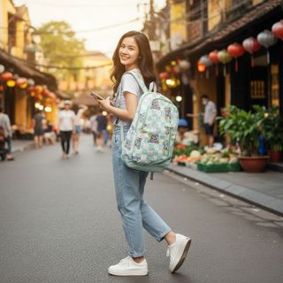 BALO NỮ HỌA TIẾT GẤU Ô VUÔNG A6608 – DỄ THƯƠNG, TRẺ TRUNG - PIPI STORE