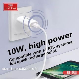 Bộ sạc nhanh iphone Earldom ES - EU8 1 Cổng USB 5V/2A