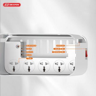 Ổ điện cao cấp Drapow SK26 5 ổ cắm 2500W, 1 cổng sạc Type C 20W, 1 cổng sạc QC 18W, 1 cổng USB-A 12W + sạc không dây