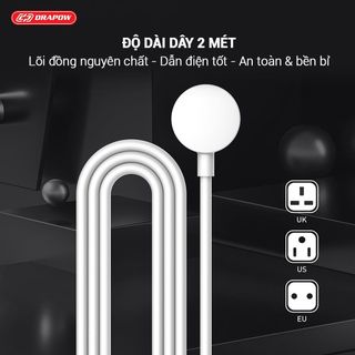 Ổ điện cao cấp Drapow SK26 5 ổ cắm 2500W, 1 cổng sạc Type C 20W, 1 cổng sạc QC 18W, 1 cổng USB-A 12W + sạc không dây