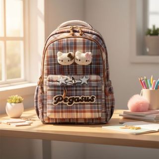 BALO ĐI HỌC NỮ CARO KÈM MẶT GẤU KITTY SIÊU ĐÁNG YÊU A8016 - PIPI STORE